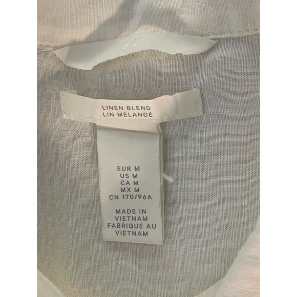 Linen Blend White Button Down Blouse Two Front Chest Pockets Size Medium - Picture 3 of 9